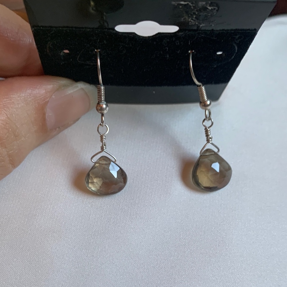 Smokey quartz faceted tear‎ drop earrings silver
